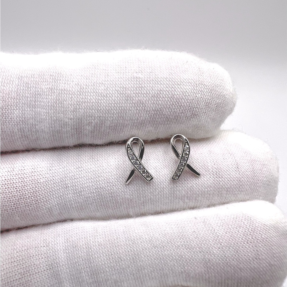 .925 Sterling Silver Breast Cancer Awareness Cz Ribbon Earrings